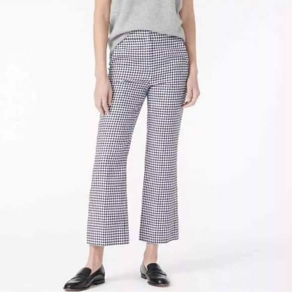 J. Crew Hayden Kickout Crop Gingham Linen Pants Navy Blue White Women’s Size 12 - Picture 1 of 16